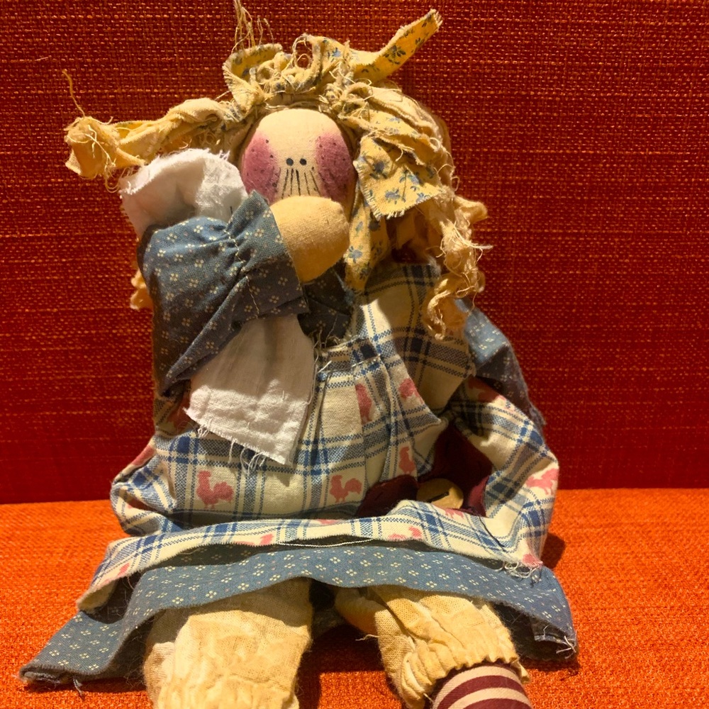 Tea-stained Raggedy Ann cloth doll